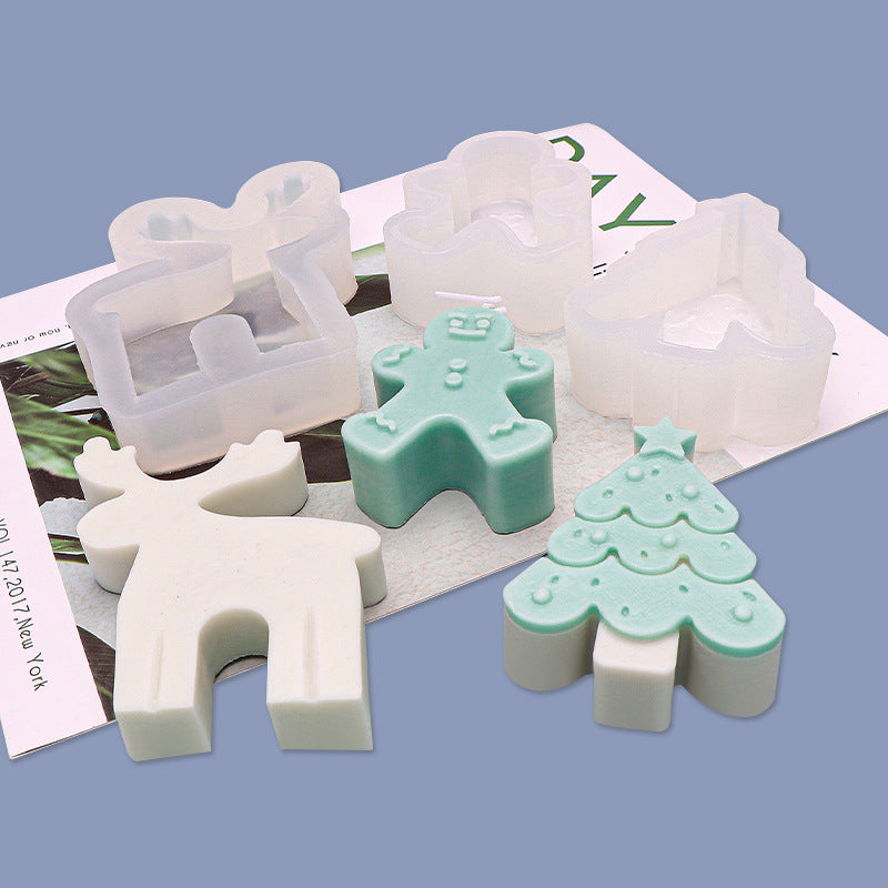 Christmas Silicone Candle Molds - Gingerbread Man Elk Christmas Tree
