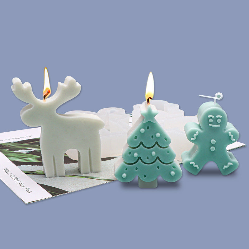 Christmas Silicone Candle Molds - Gingerbread Man Elk Christmas Tree