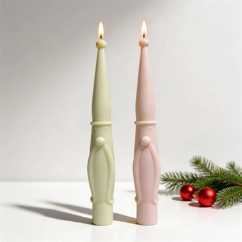 Long beard Santa pillar candle with pointed Christmas hat