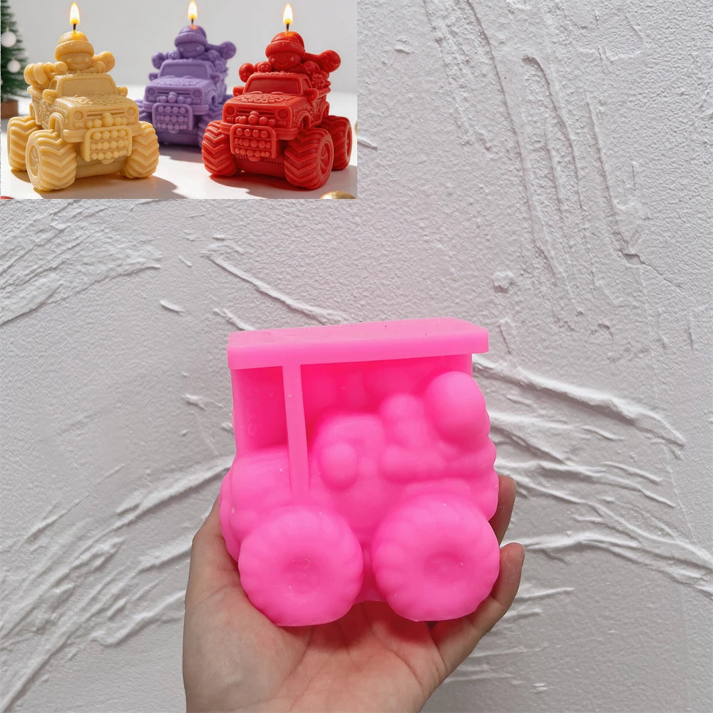 Pink silicone mold for creating a gingerbread Christmas car candle