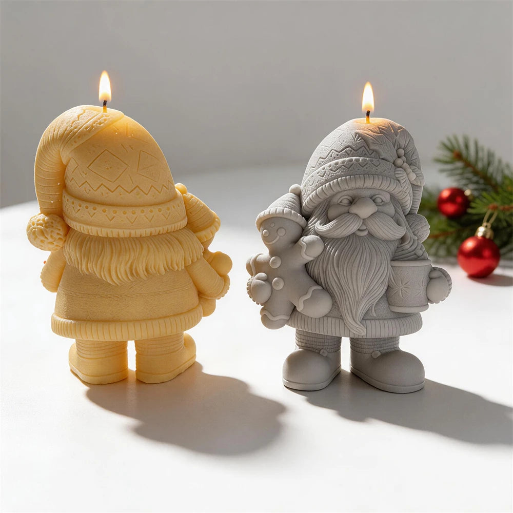 Gingerbread Christmas gnome candle with patterned winter hat