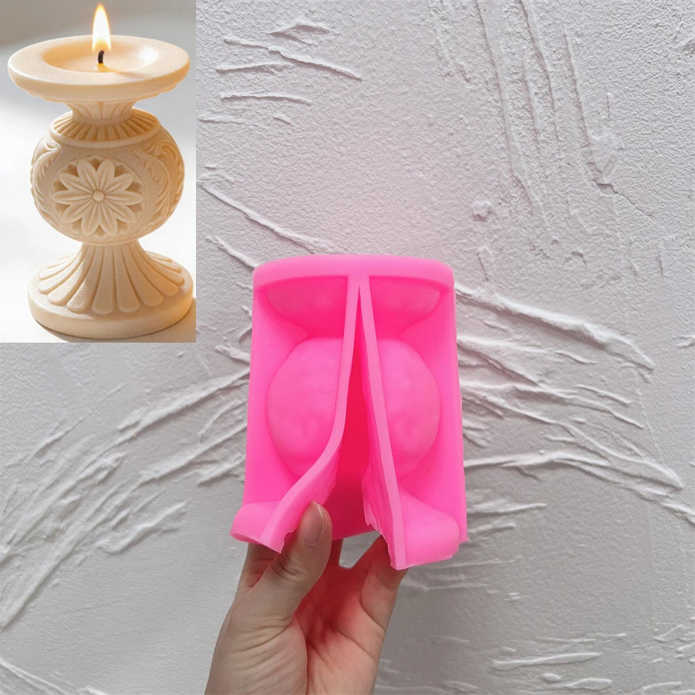 Ornate Floral Candlestick Silicone Candle Mold - 2 Designs