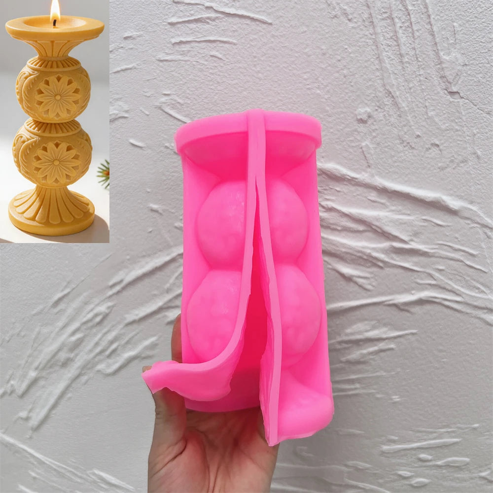 Ornate Floral Candlestick Silicone Candle Mold - 2 Designs