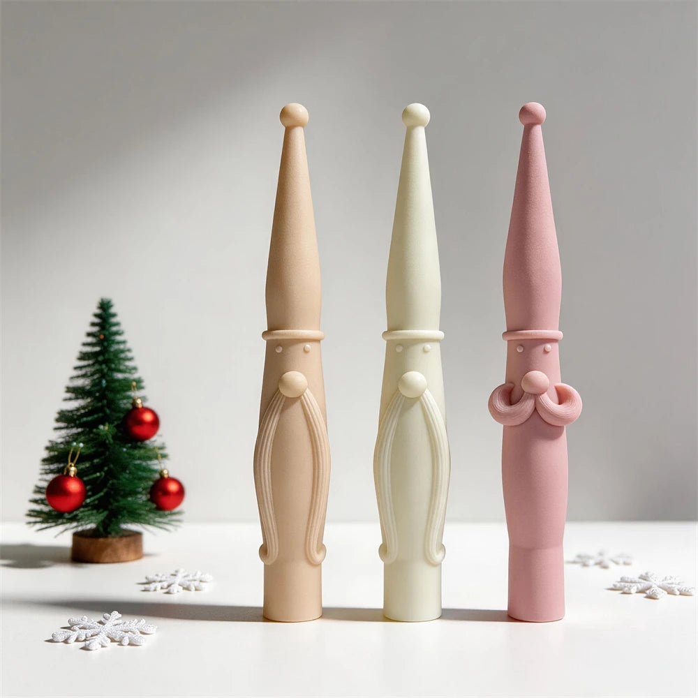 Long beard Santa pillar candle with pointed Christmas hat