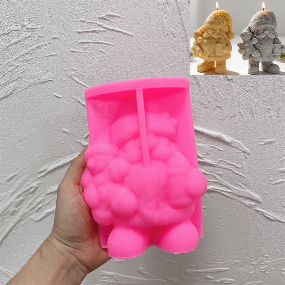 Pink silicone mold for creating a Christmas gingerbread gnome candle
