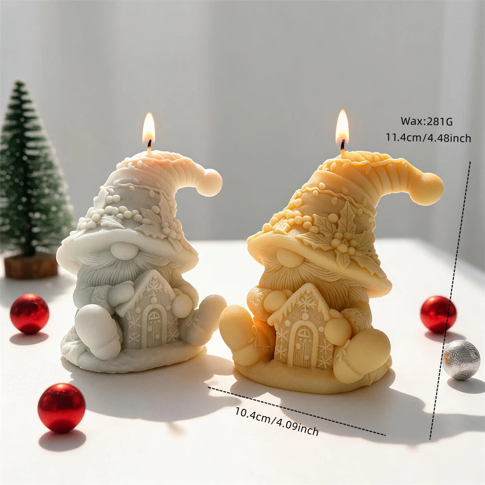 Gingerbread house gnome candle measuring 11.4 centimetres tall