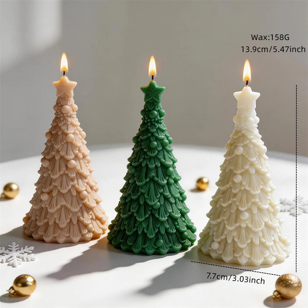 Scalloped Christmas tree candle measuring 13.9 centimetres tall