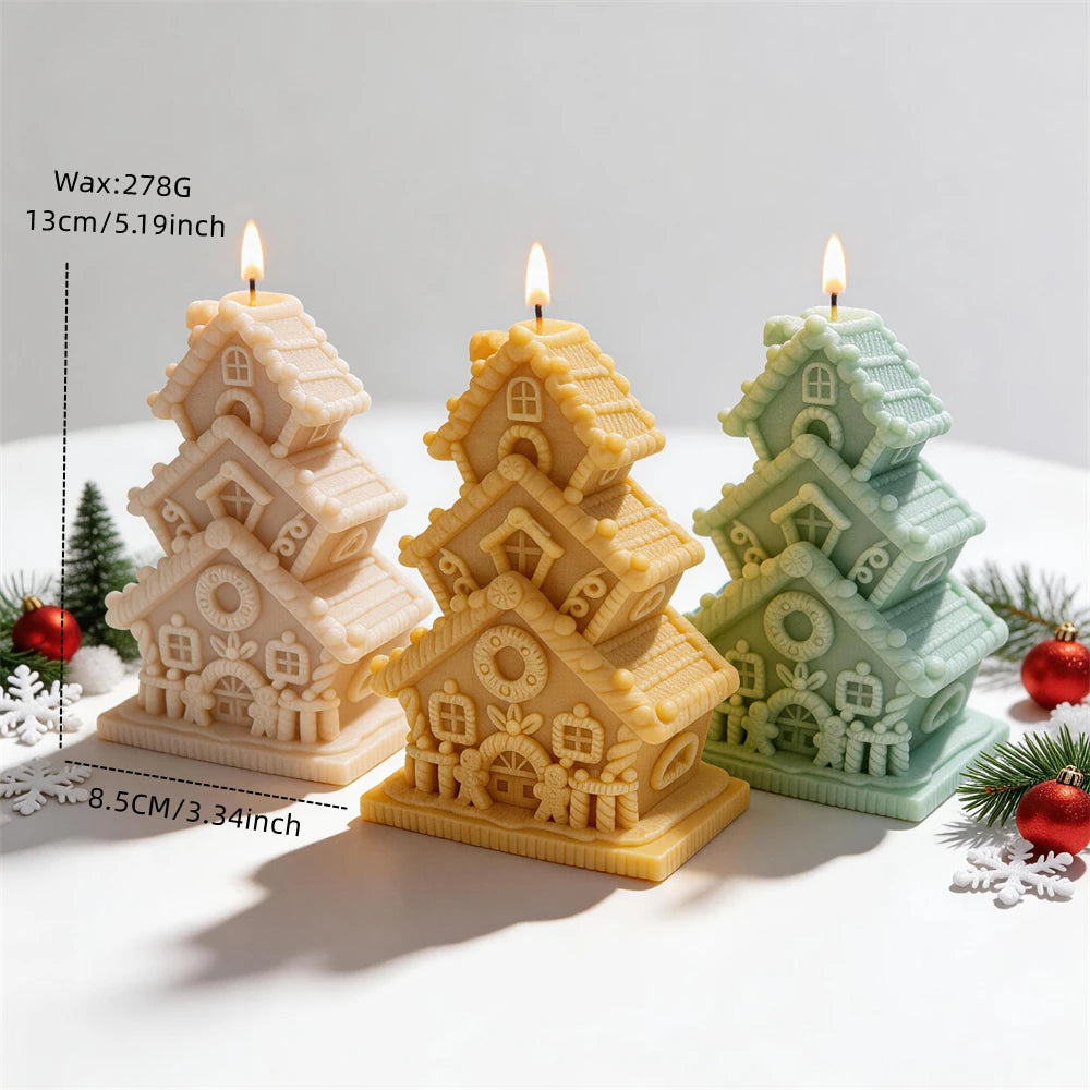 Stacked Gingerbread Cottage Silicone Candle Mold