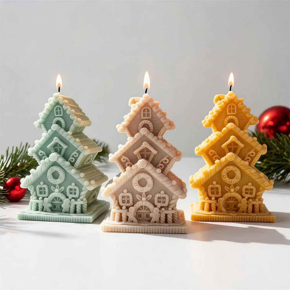Stacked Gingerbread Cottage Silicone Candle Mold