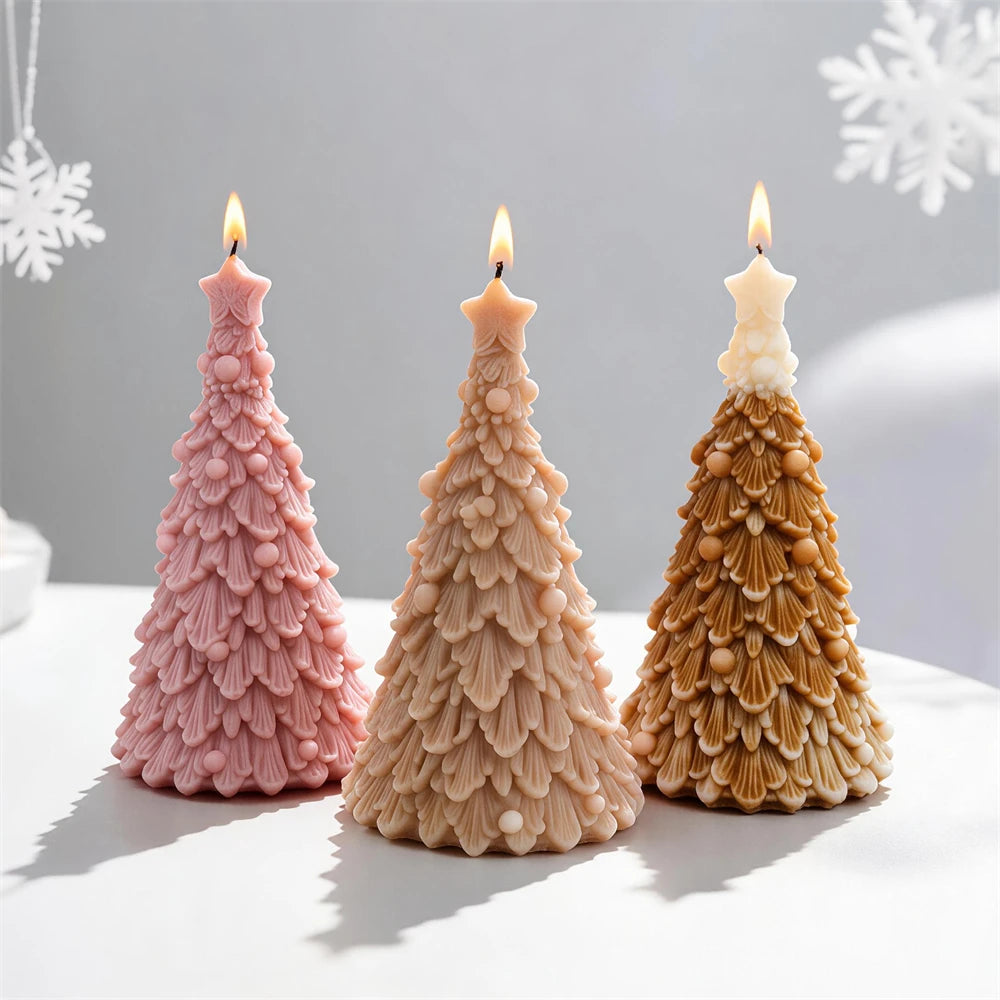 Christmas tree candle with layered scalloped branches and star topper