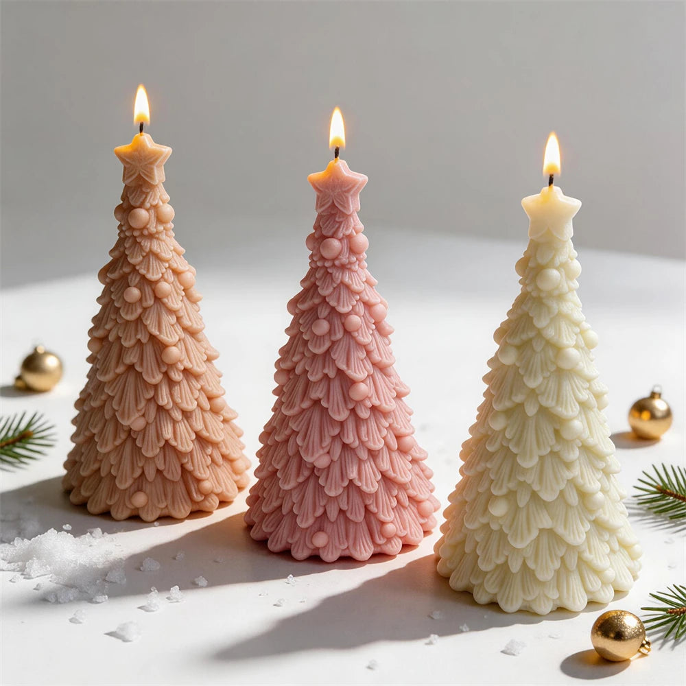 Freestanding festive tree candles with raised branch details