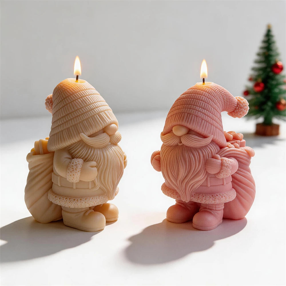 Gift sack gnome candle with knitted hat and flowing beard