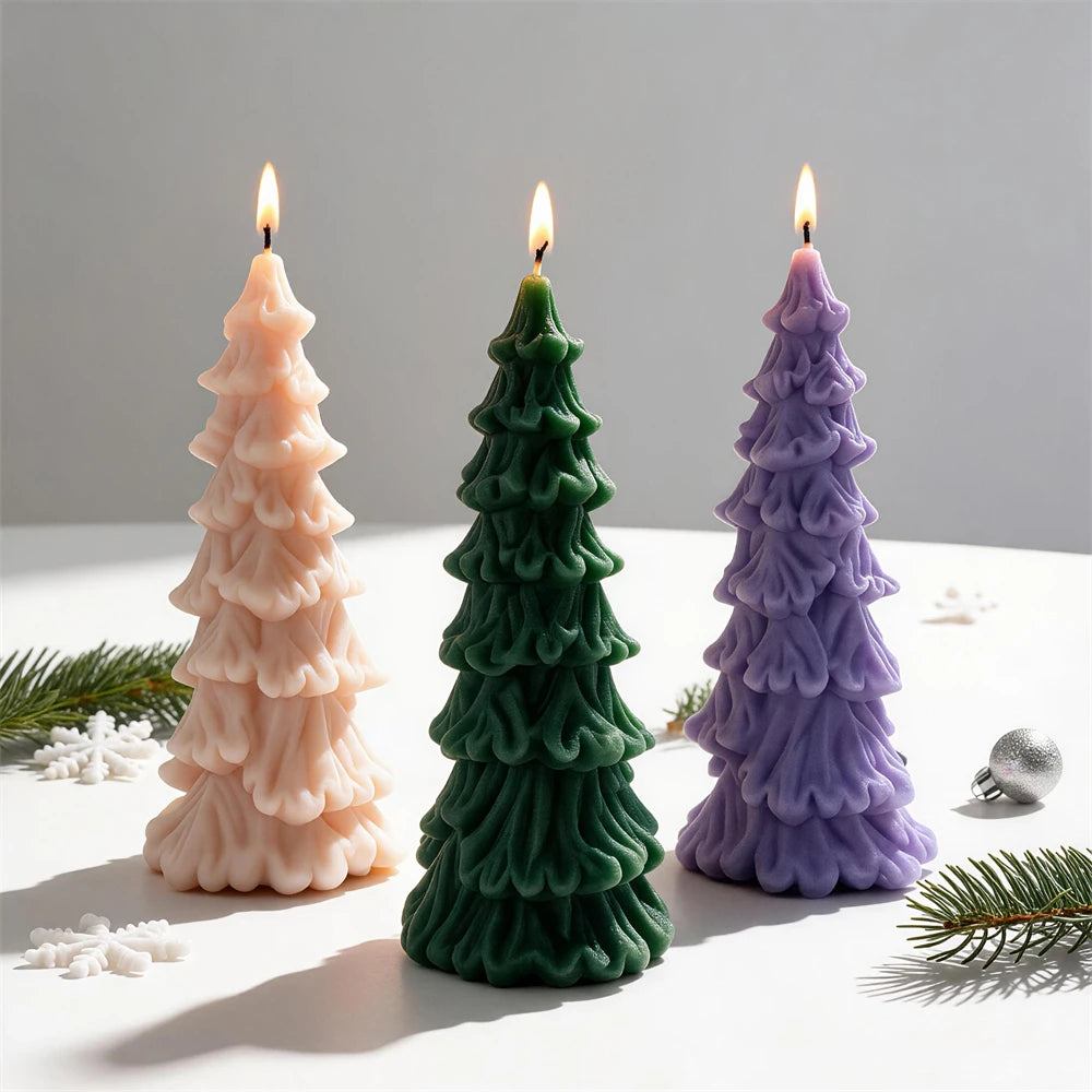 Cascading branch Christmas tree candles in green, pink and purple