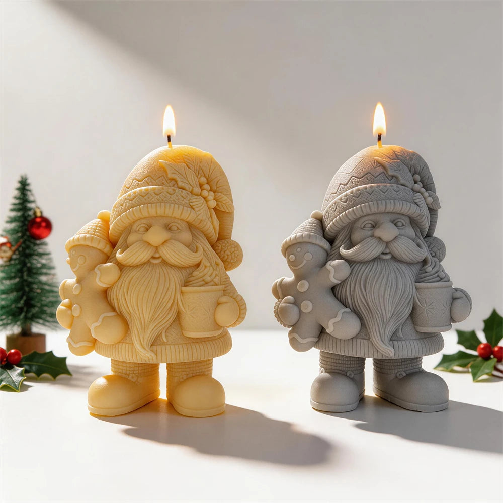 Gingerbread Christmas gnome candle with patterned winter hat