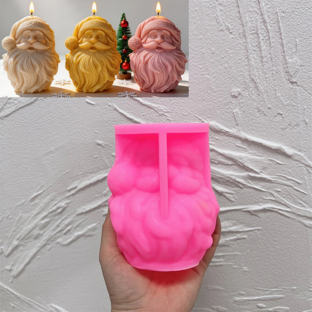 Pink silicone mold for creating a Santa face candle