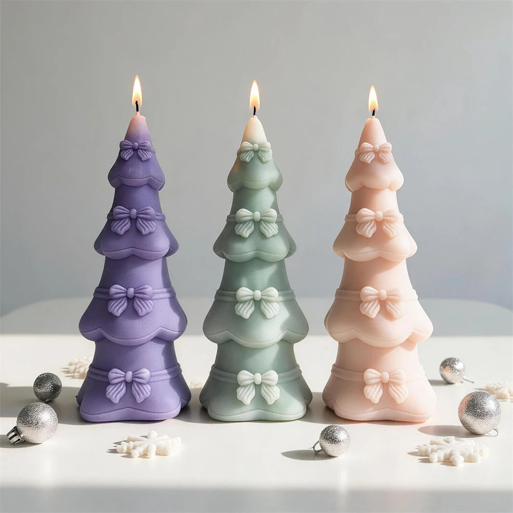 Tiered Bow Christmas Tree Silicone Candle Mold