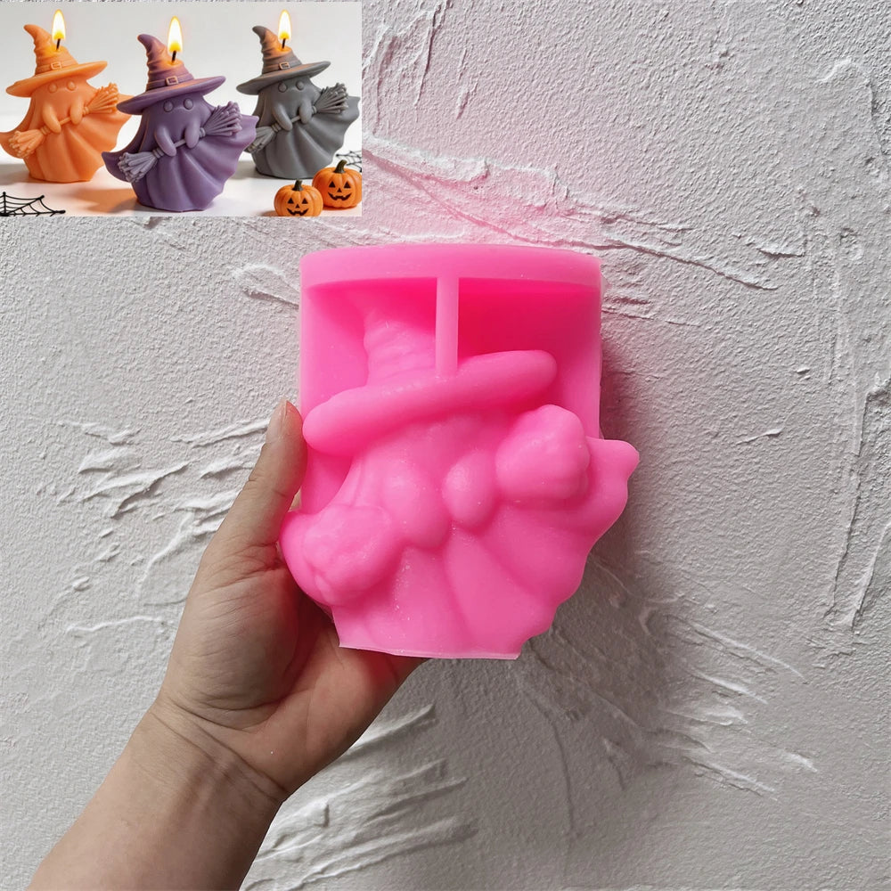 Ghost Witch Broom Silicone Candle Mold for Halloween