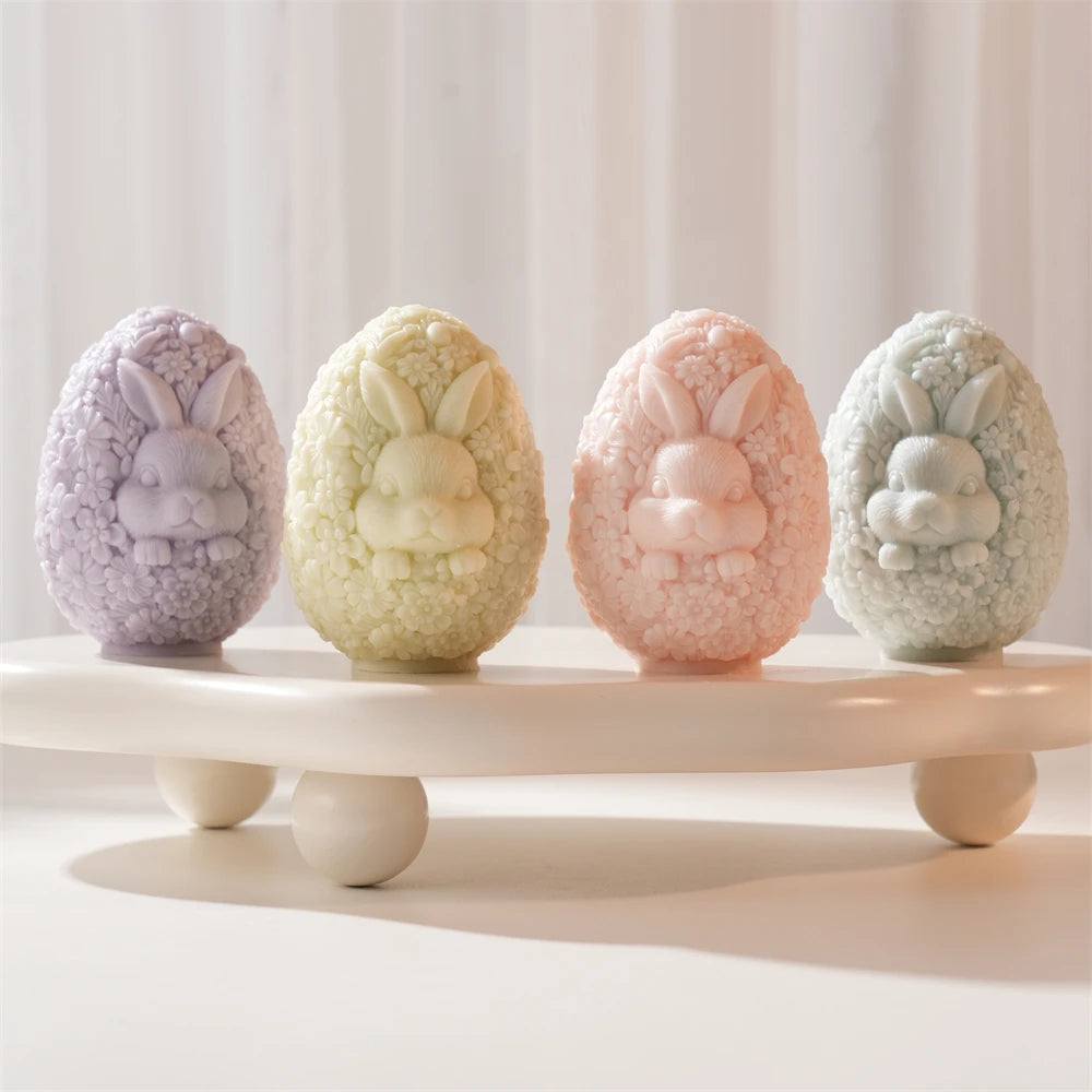 Flower Egg Rabbit Candle Silicone Mold for Easter