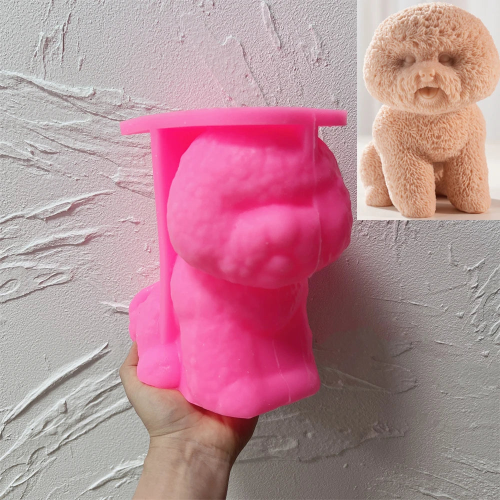 Fluffy Bichon Frise Puppy Silicone Candle Mold