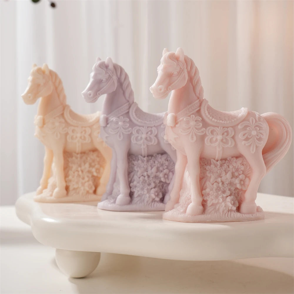 Flower Horse Statue Candle Silicone Mold