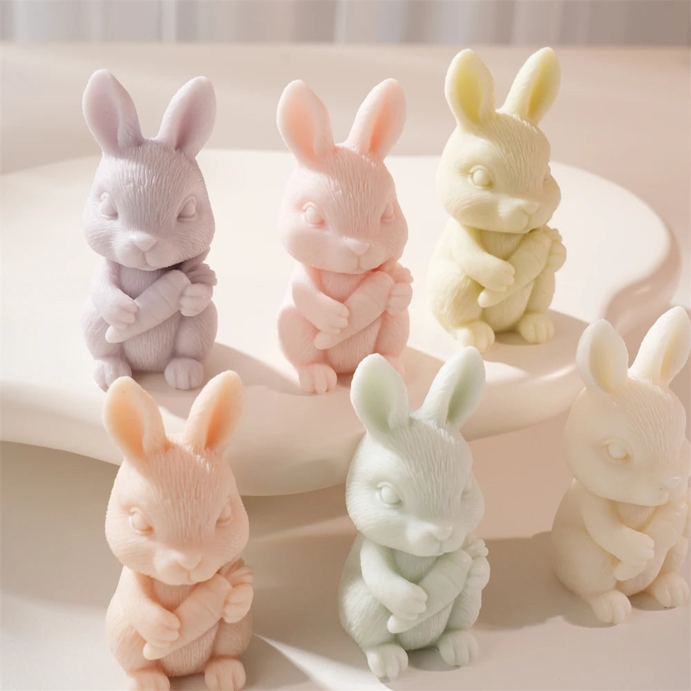 Easter Rabbit Holding Carrot Silicone Candle Mold