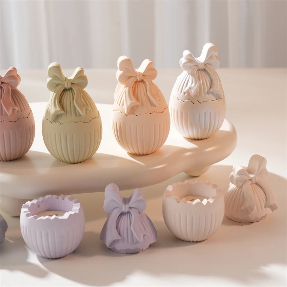 Easter Egg Candle Jar Silicone Mold with Bow Design
