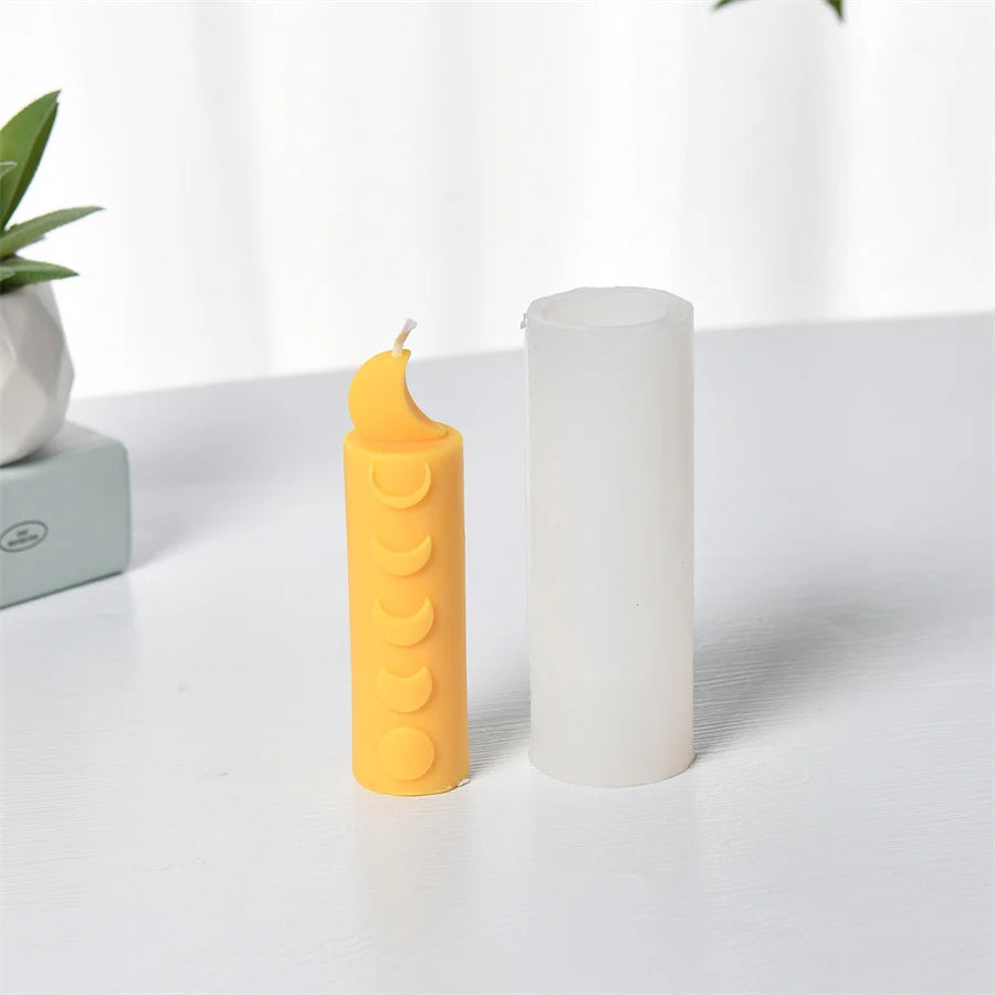 Celestial Moon & Star Patterned Column Candle Silicone Mold