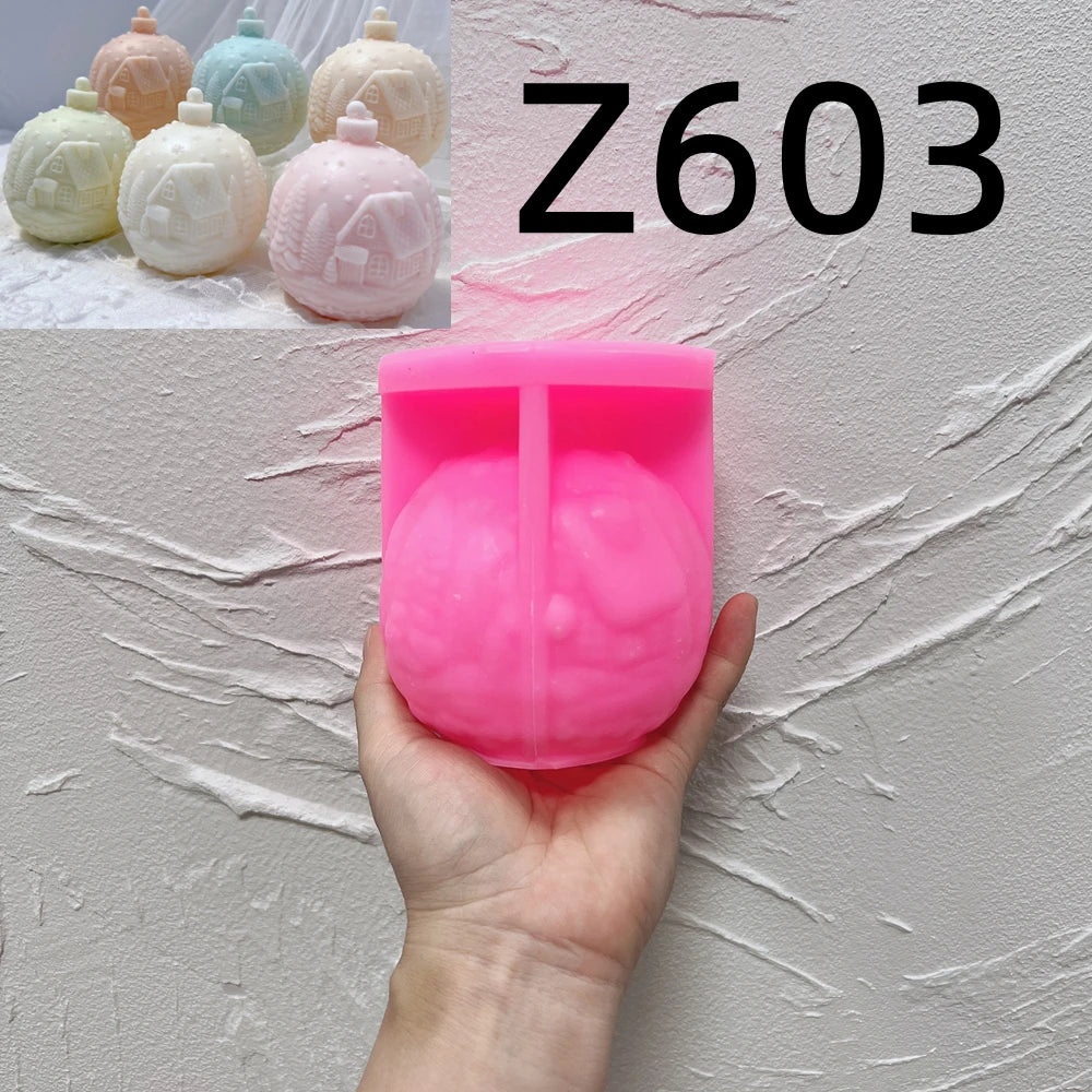 Five Designs Christmas Ball Silicone Candle Molds