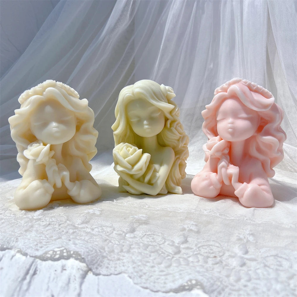 Two Designs Flower Fairy Figure Sculpture Candle Molds