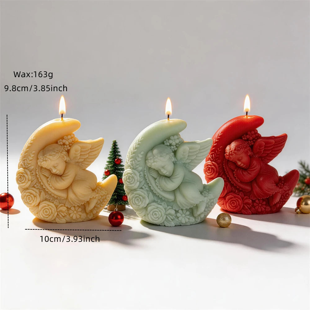 Crescent moon angel candle measuring approximately 9.8 centimetres tall