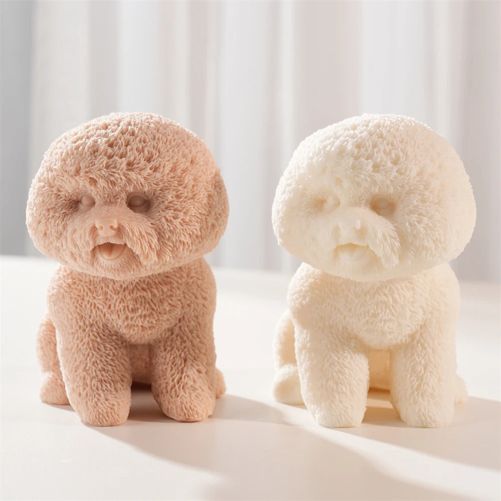 Fluffy Bichon Frise Puppy Silicone Candle Mold