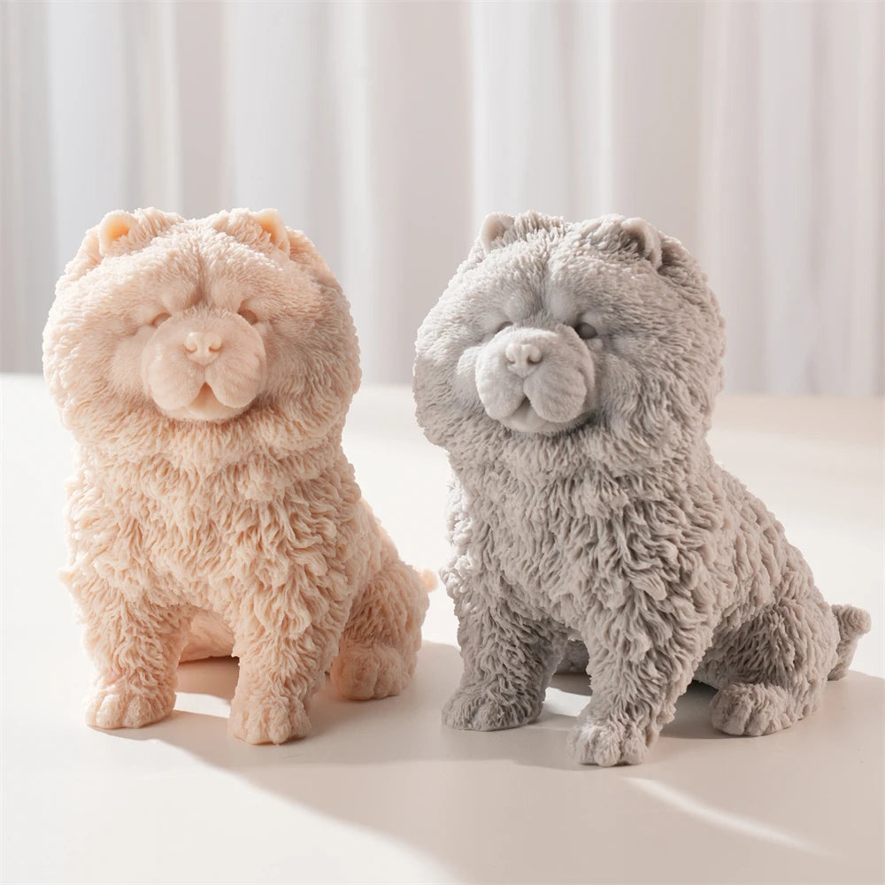 Fluffy Sitting Chow Chow Puppy Silicone Candle Mold