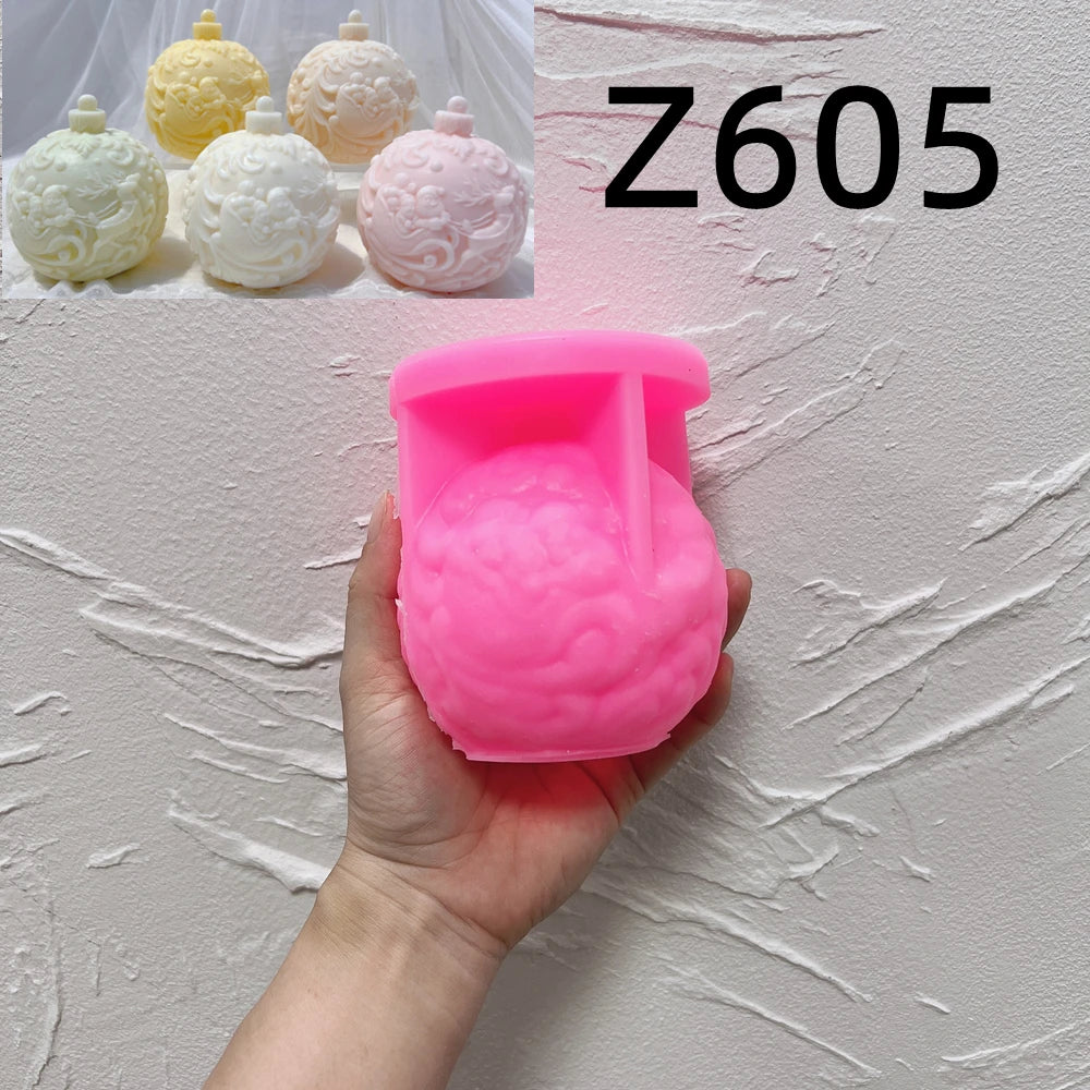 Five Designs Christmas Ball Silicone Candle Molds