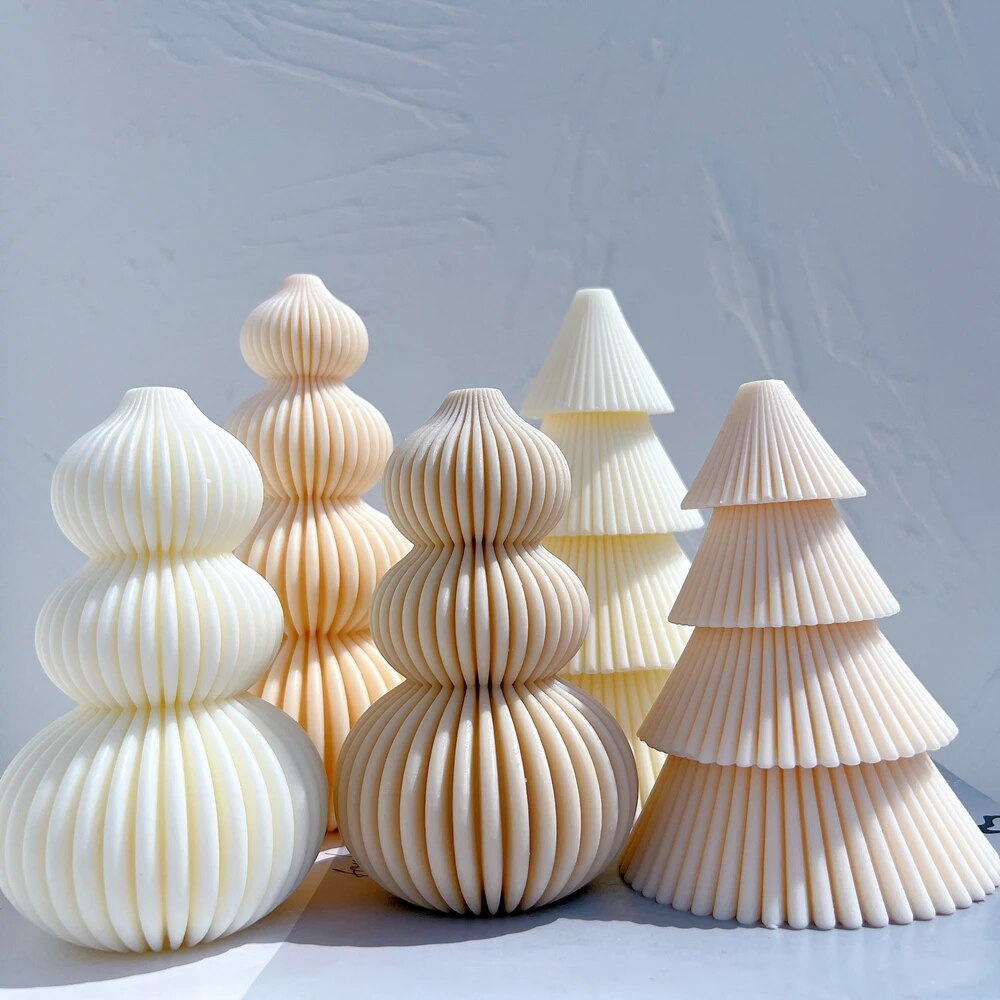 Ball Ribbed Christmas Tree Candle Molds