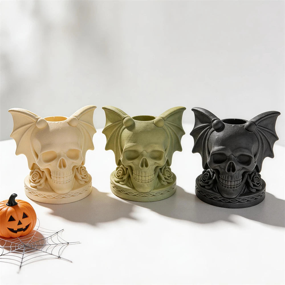 Winged Skull Candlestick Holder Silicone Mold