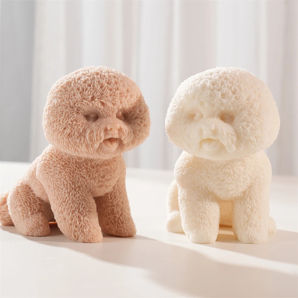Fluffy Bichon Frise Puppy Silicone Candle Mold