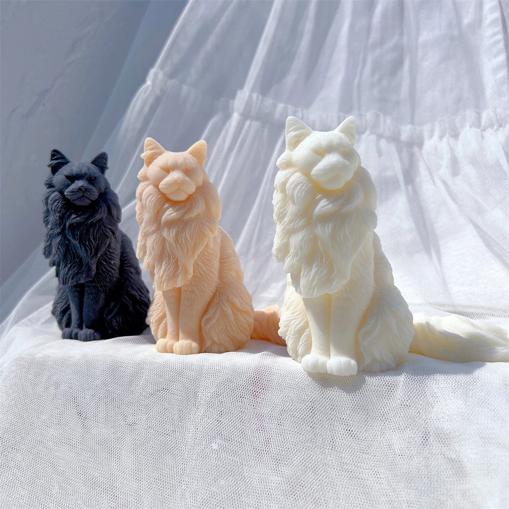 Sitting Norwegian Forest Cat Silicone Candle Mold
