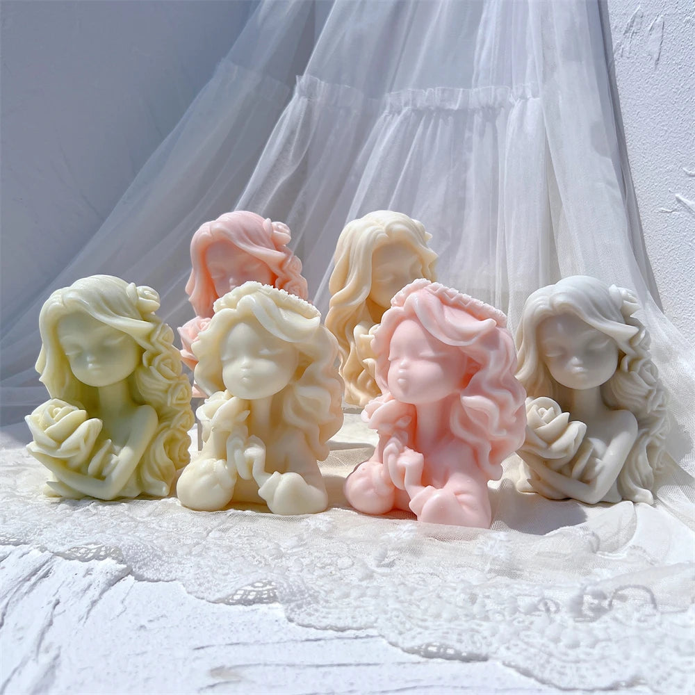 Two Designs Flower Fairy Figure Sculpture Candle Molds