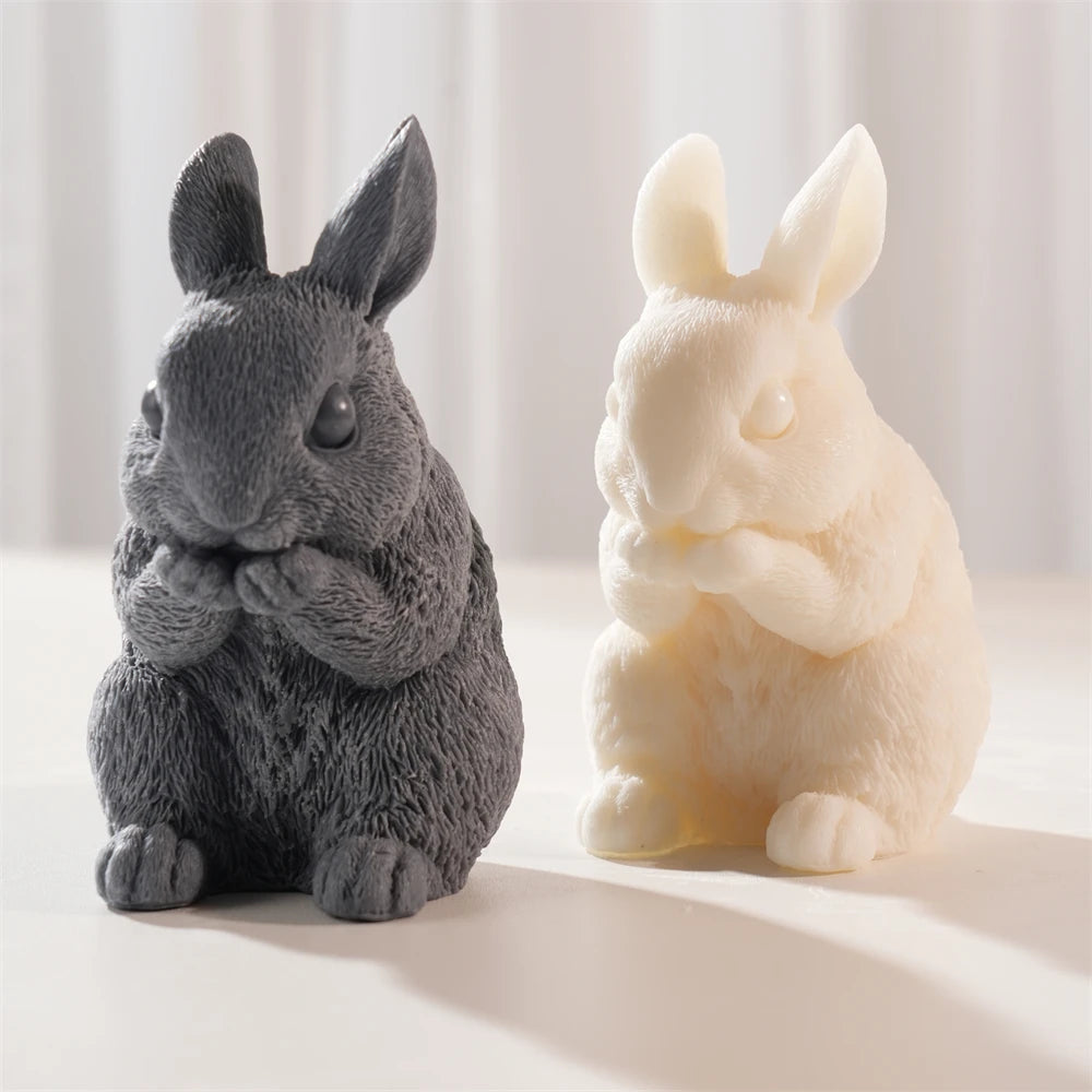 Realistic Sitting Baby Rabbit Silicone Candle Mold