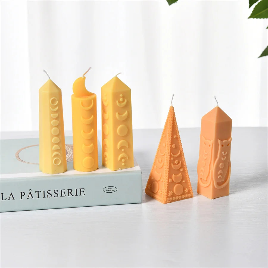 Celestial Moon & Star Patterned Column Candle Silicone Mold