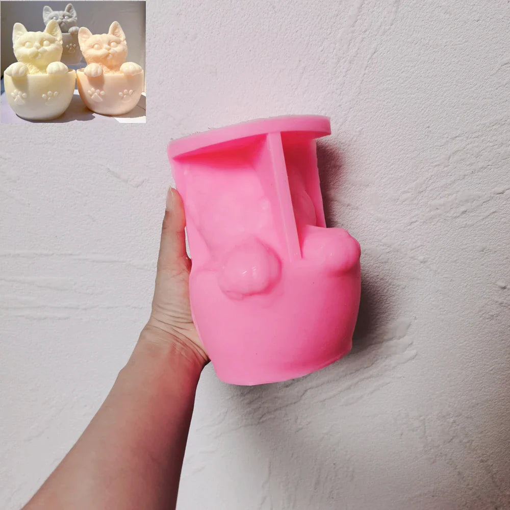 Cute Cup Cat Candle Mold Silicone