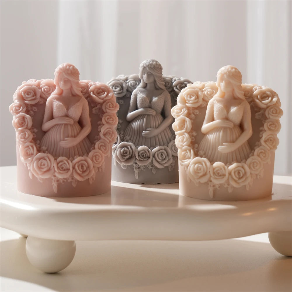 Floral Pregnant Mother Silicone Candle Mold
