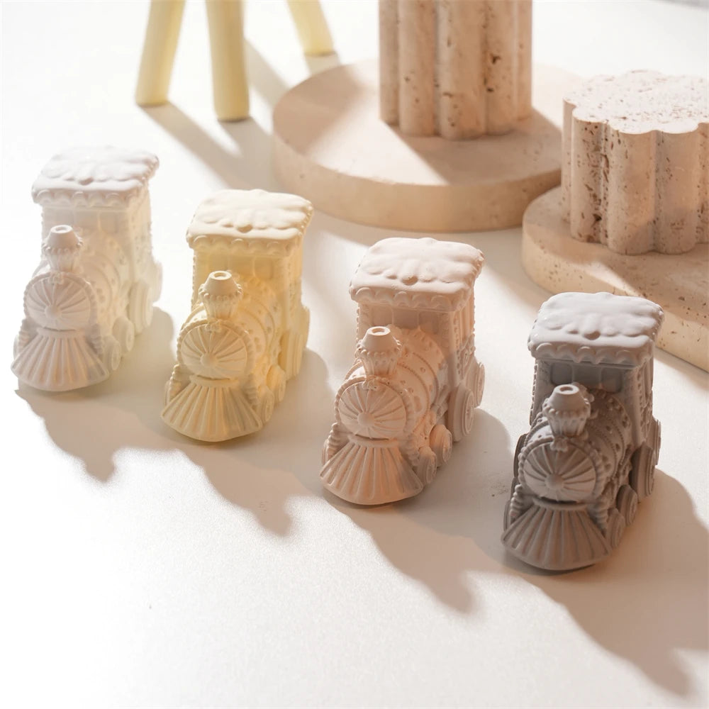 Christmas Gingerbread Train Candle Vessel Silicone Mold with Lid