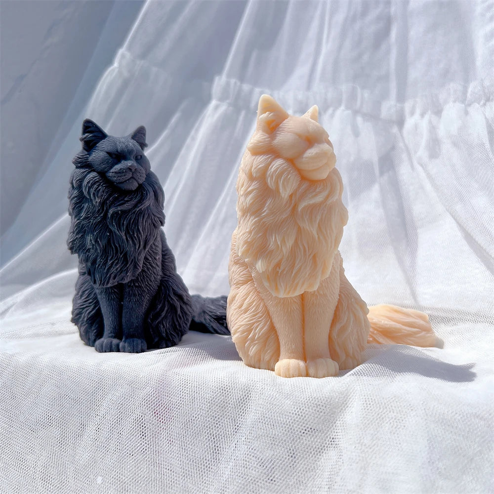 Sitting Norwegian Forest Cat Silicone Candle Mold