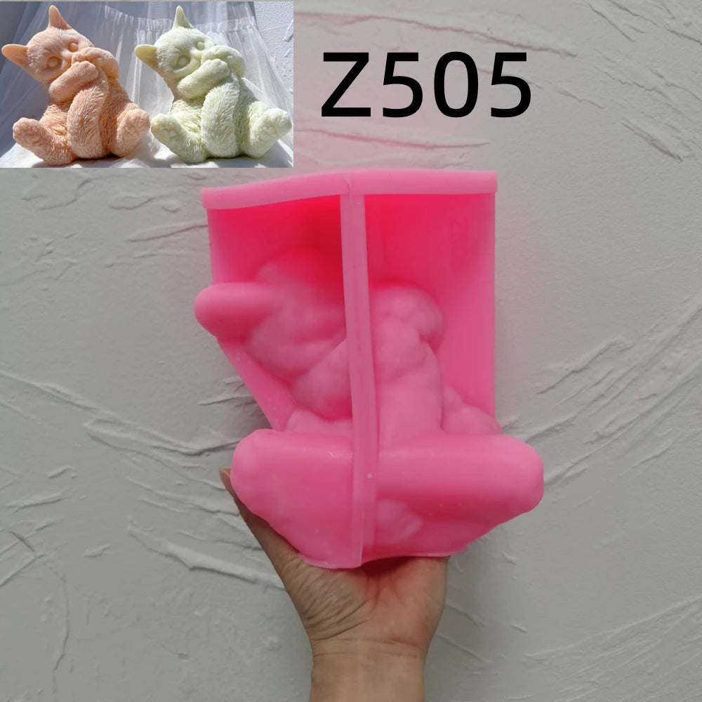 Cute Cat Playing with Tail Silicone Candle Mold
