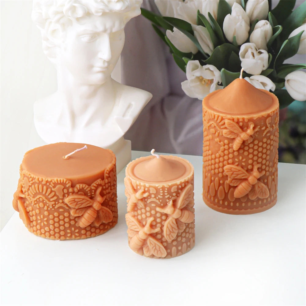 Embossed Bee Pillar Candle Silicone Mold