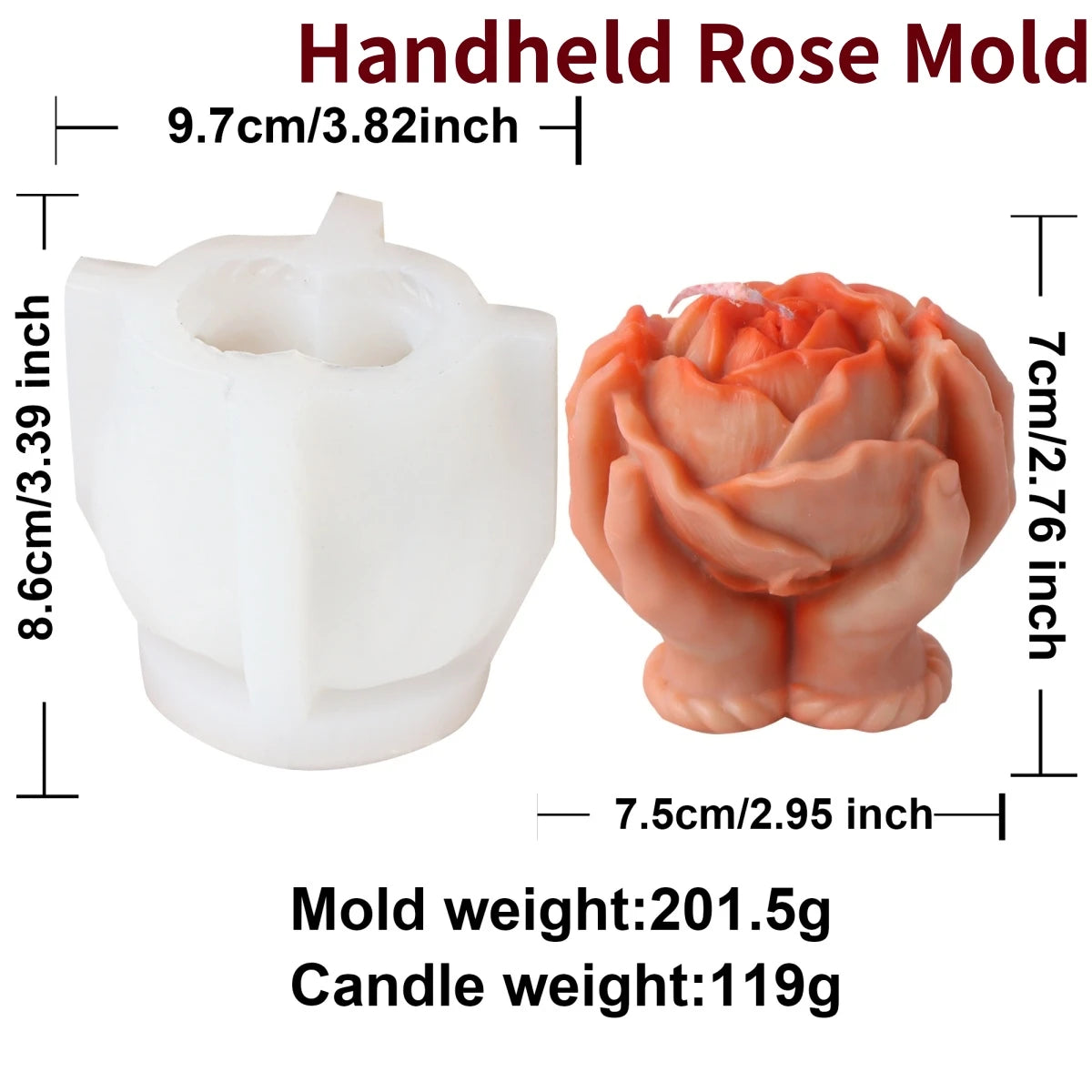 3D Hand Holding Rose Heart Skull Silicone Mold