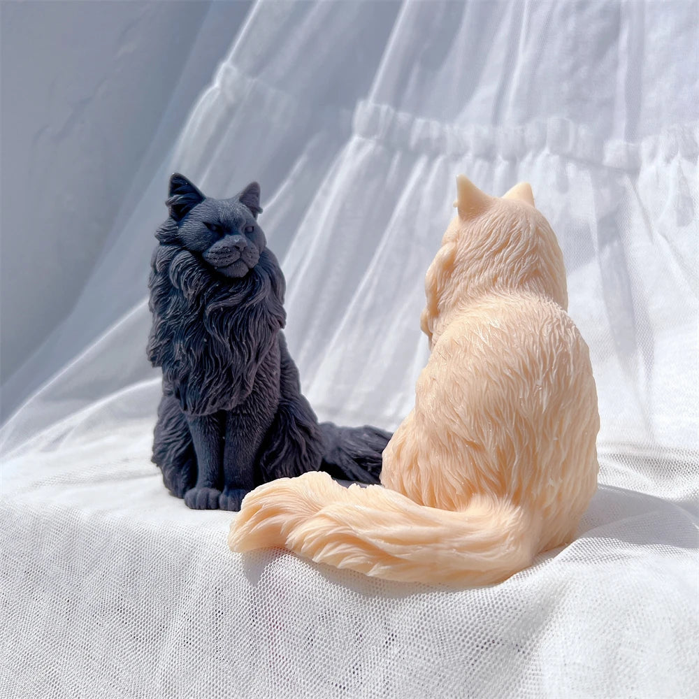 Sitting Norwegian Forest Cat Silicone Candle Mold