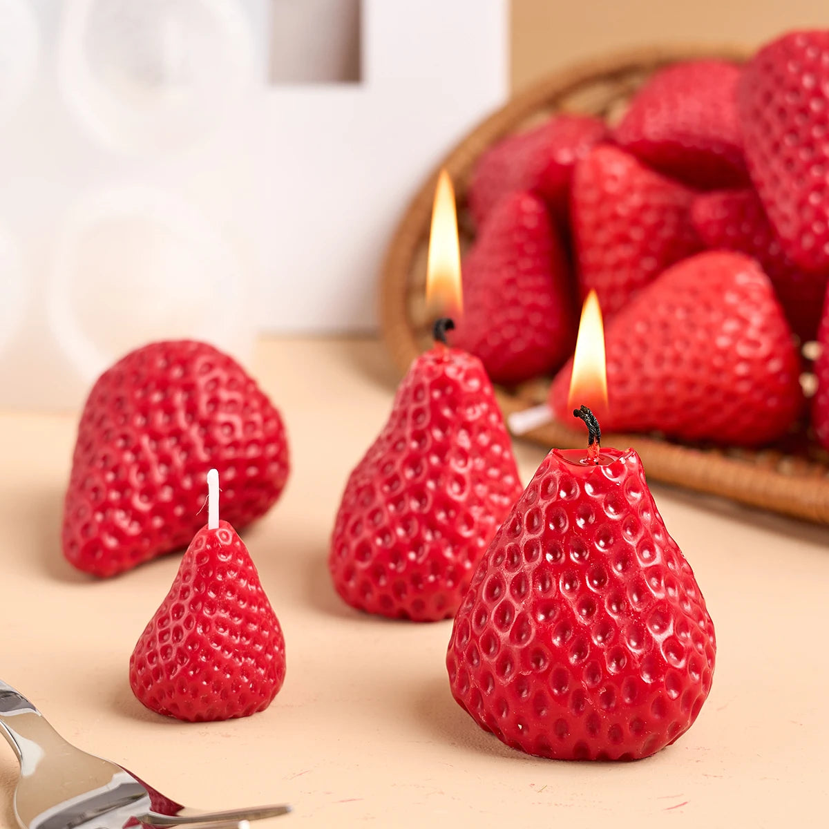 Strawberry Shaped Silicone Candle Mold 4PCS/1PC S/M/L