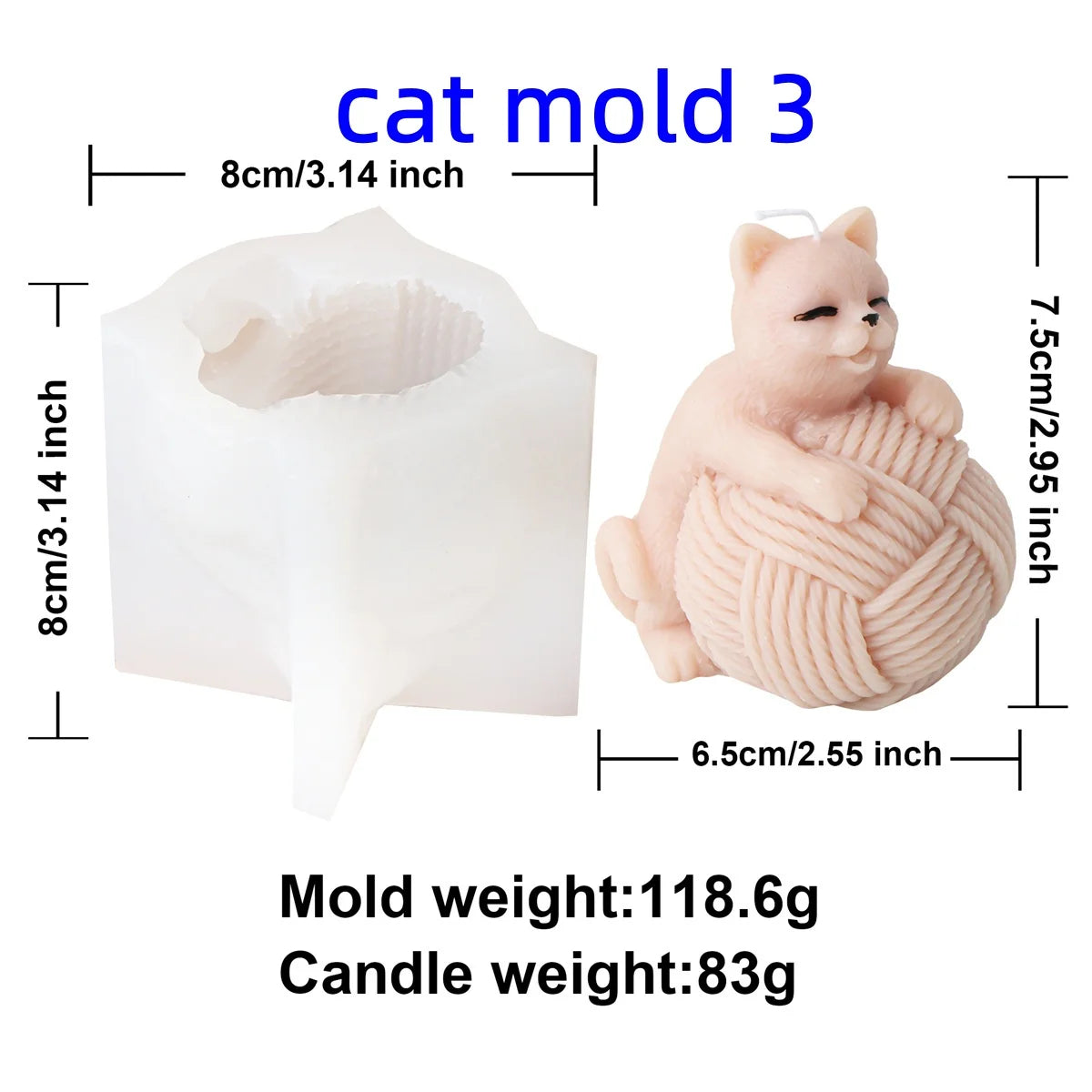 Wool Ball Kitten Candle Molds